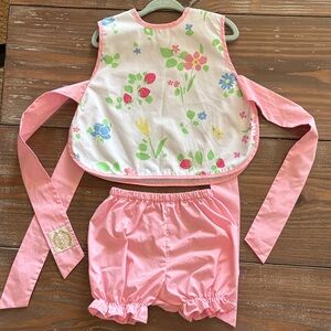 The Beaufort Bonnet Company Pink Floral Bib and Bloomers Set